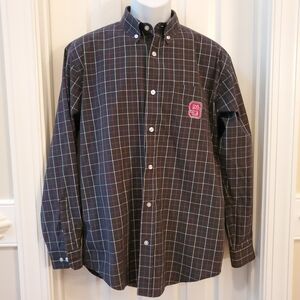 NC State Men's Plaid Button Down Shirt with Embroidered Logo